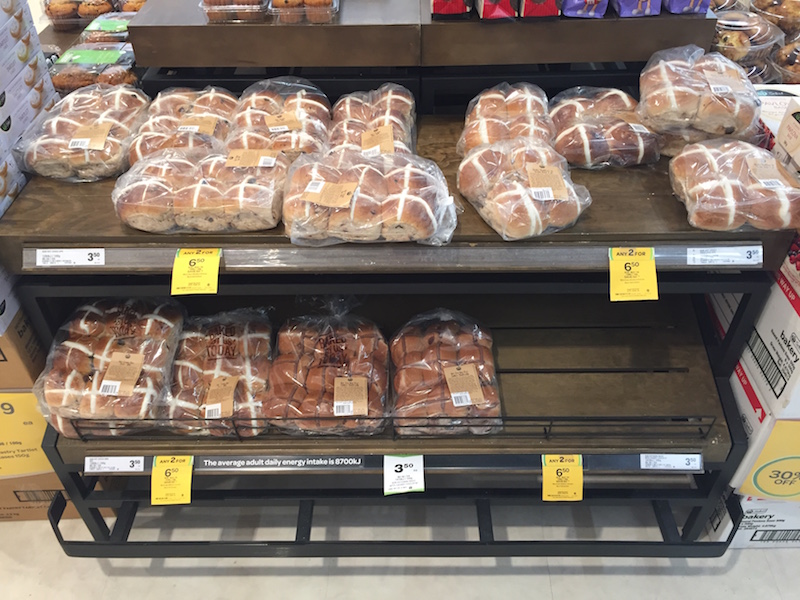 Hot cross buns on display at my local supermarket - January 3rd