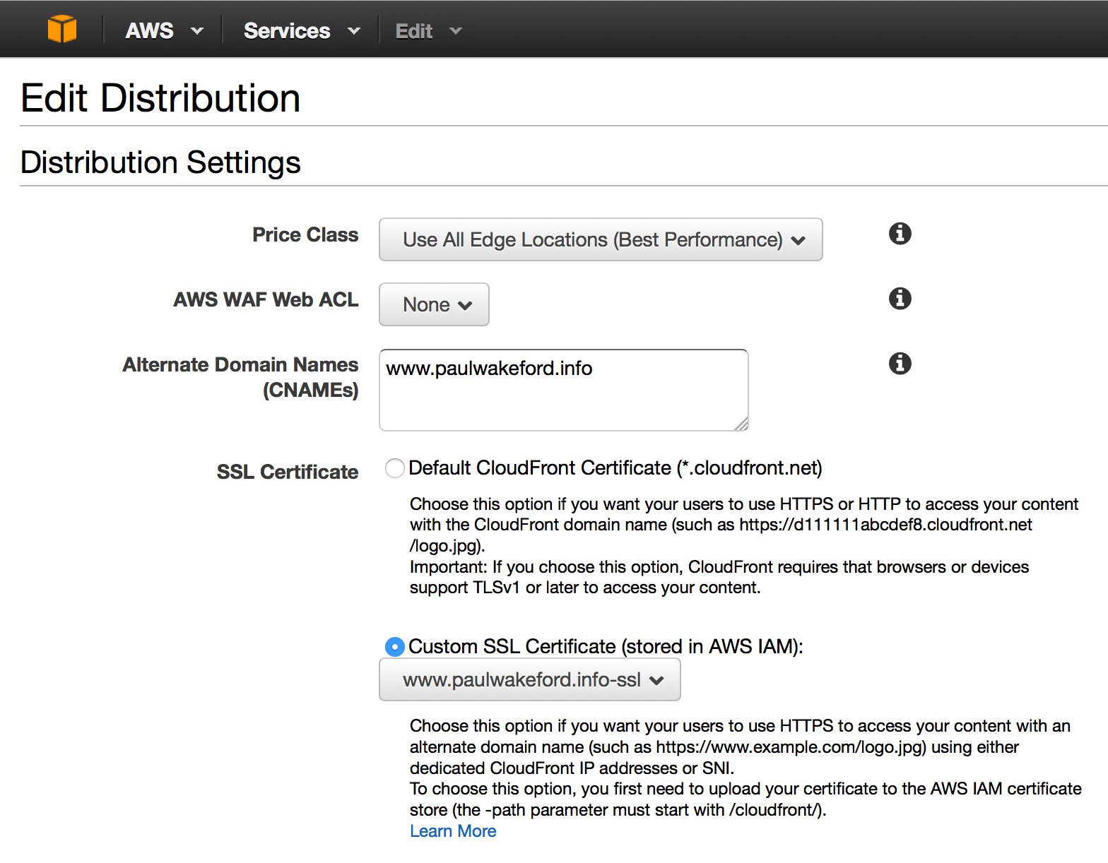 Edit CloudFront Distribution